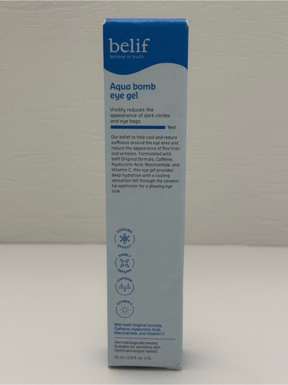 belif Aqua Bomb Depuffing Eye Gel with Caffeine + Hyaluronic Acid, 0.5 oz